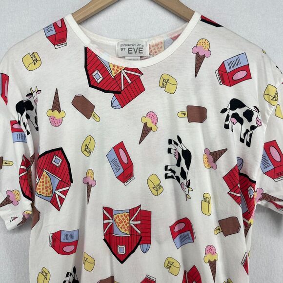 ST. EVE Nightgown One Size Cow Barn Cheese Farm Pajama Shirtdress Cotton White - Picture 3 of 11